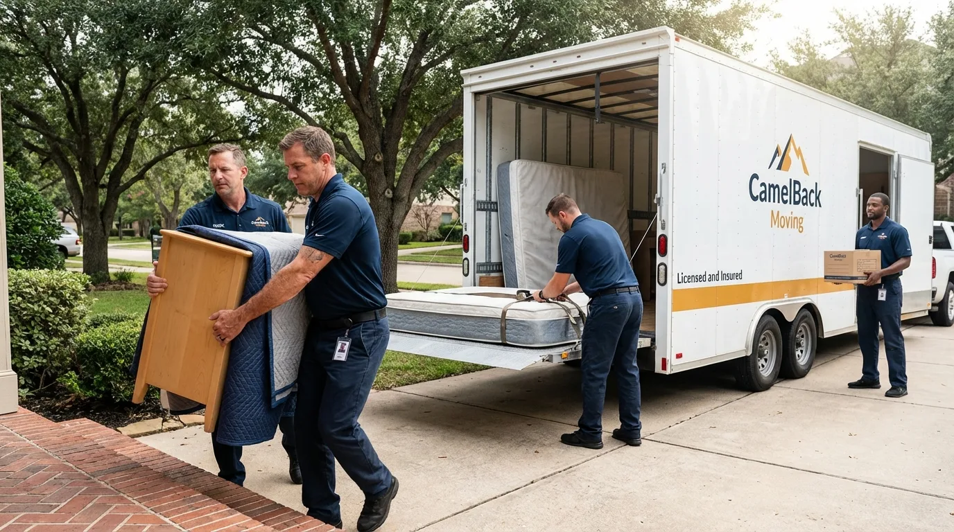 Crew loading residential truck for cross-state move from Bensenville, IL